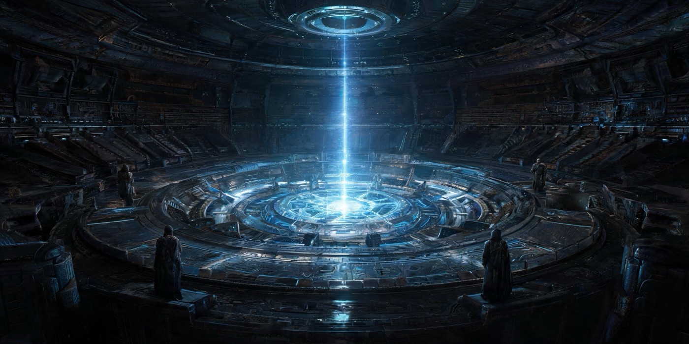 A concept render of a lit interior chamber